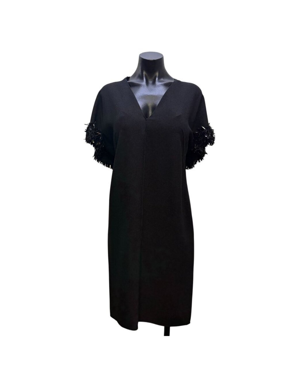 Derek Lam Black Fringe Sleeve Silk Dress V-Neck  6